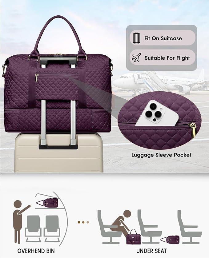 Women Weekender Travel Duffle Bag: Travel Duffel Overnight Bags with Shoe Compartment Carry on Tote Bag Toiletry Bag Weekend Yoga Gym Hospital Bags for Labor and Delivery with Wet Pocket Dark Purple - Image 6