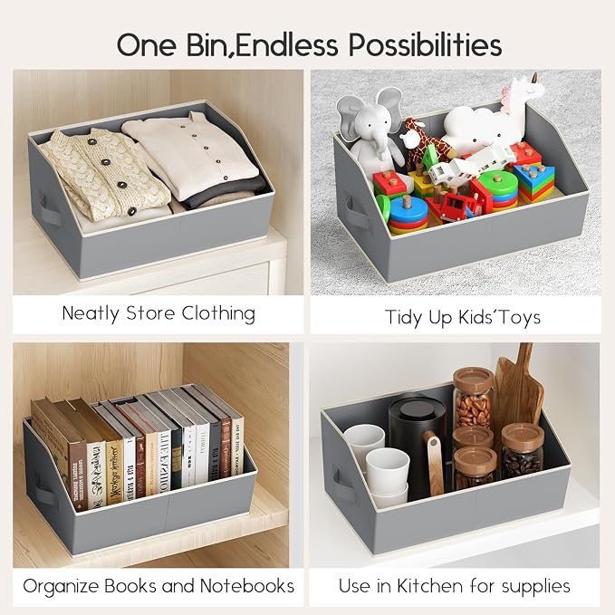 Large Closet Organizers and Storage Bins - 6 Pack Trapezoid Storage Baskets for Shelves, Foldable Fabric Baskets with Handles Ideal for Closet, Basket, Wardrobe and Shelf Storage, Grey - Image 6