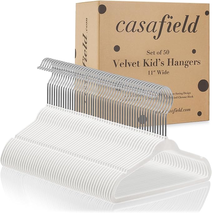 Casafield 50 Velvet Baby Hangers - 11" Size for Infant & Toddler Clothes - Ivory - Image 4