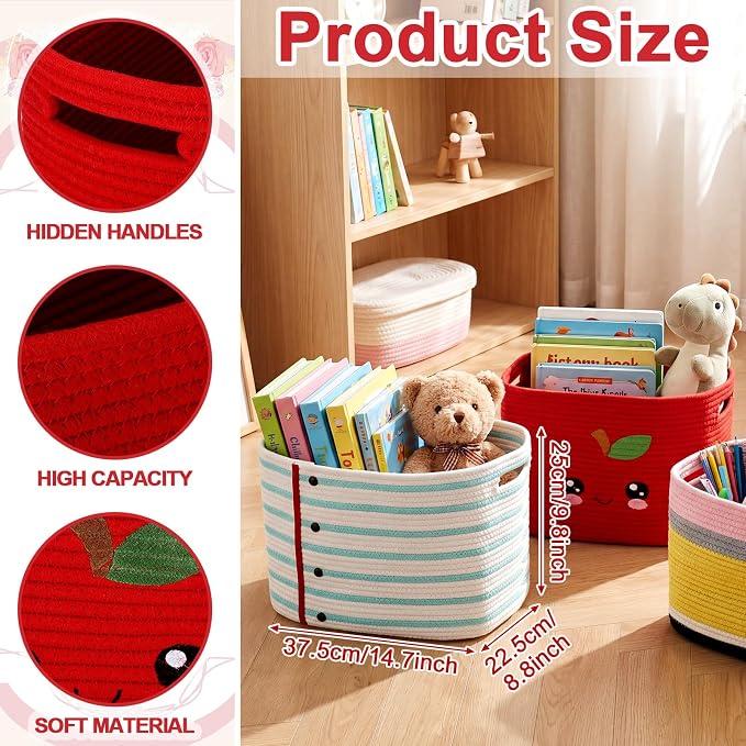 FoldTier 3 Pack Back to School Storage Bins Cute Large Teacher Woven Baskets Storage Return to School Treasure Box for Kid Daycare Elementary Preschool Book Closet Shelf Nursery Decor 15 x 9 x 10 Inch - Image 2