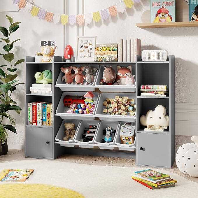 Costzon 56.5'' Kids Toy Storage Organizer w/ 8 Removable Bins, 4-Tier Toddler Bookshelf Cubbies, Preschool Children's Montessori Bookshelf w/6 Large Cabinet for Playroom, Daycare, Kids Room, Classroom - Image 7