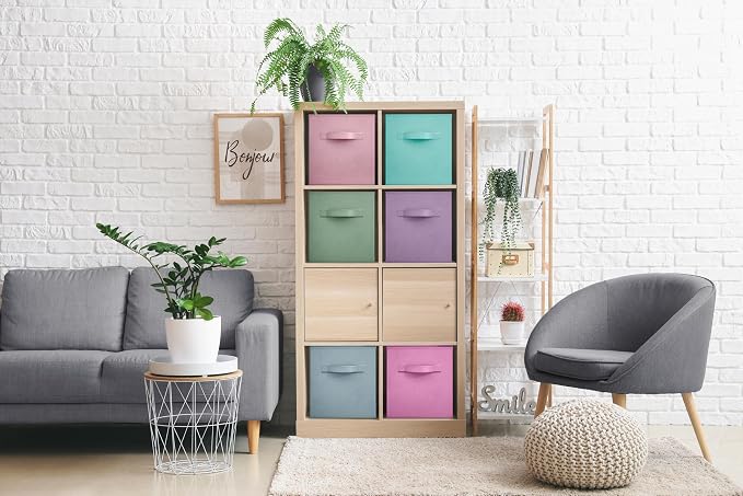 Sorbus Fabric Storage Cubes - 6 Foldable Storage Bins for Organizing Pantry, Cubbies, Toy Box - Clothes Storage & Closet Organizer - 11 Inch Collapsible Cube Baskets for Shelves with Handle - Image 3