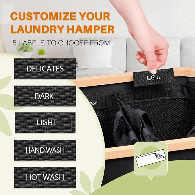 145L Laundry Hamper with Lid, 3 Section Laundry Basket with 3 Removable Bag | Clothes Hampers for Laundry with Bamboo Frame Handle, Large Dirty Clothes Hamper for Laundry Room, Bathroom, Bedroom, Black - Image 5