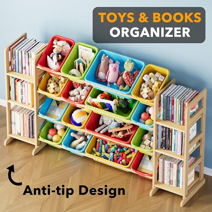 SpaceAid Toy Storage Organizer with 6 Shelves and 16 Bins, Toy Organizers Storage Bookshelf, Kids Bin Shelf Toys Box Bookcase for Bedroom Playroom Organization Room Decor, Multi-Colored - Image 4