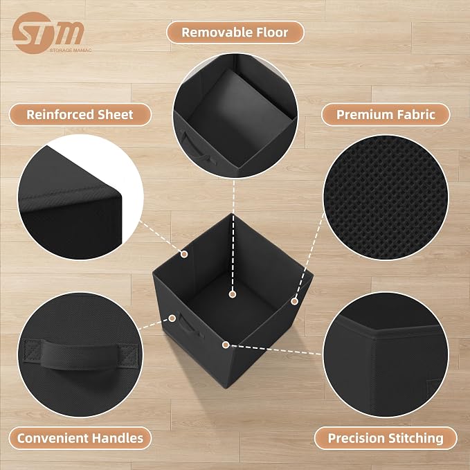 STORAGE MANIAC Storage Cubes, 13 Inch Collapsible Storage Bins with Handles, 8 Pack Fabric Foldable Bins for Organization, Durable Storage Bins for Closet, Shelves, Offices, 8-Pack Black - Image 3