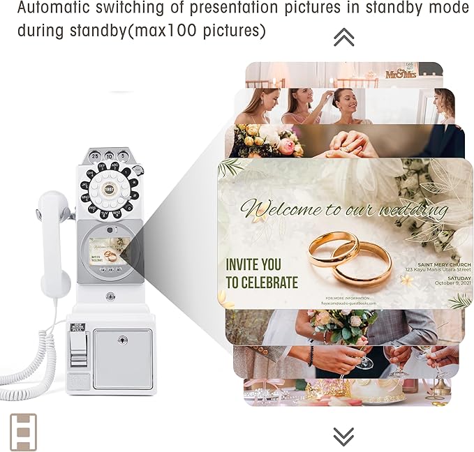 Video Audio Guest Book, Wedding Phone Customized Video Messages, Record Preserve Your Special Occasions, Ideal for a Variety of Memorable Party Occasions (Wall Phone,White) - Image 3