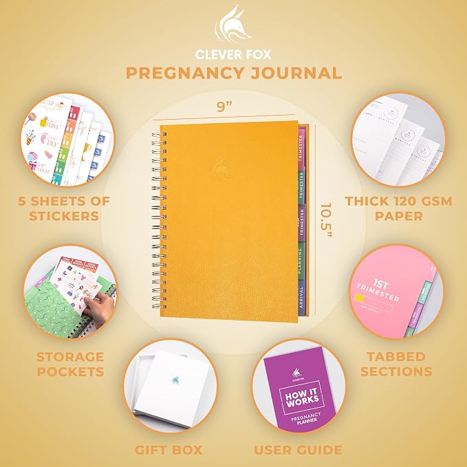 Clever Fox Pregnancy Journal, Expecting First Time Mom Planner Amber Yellow | Organized pregnancy & baby diary with weekly countdown calendars & checklists, maternity memory book, ivf 9 x 10.5 in - Image 6