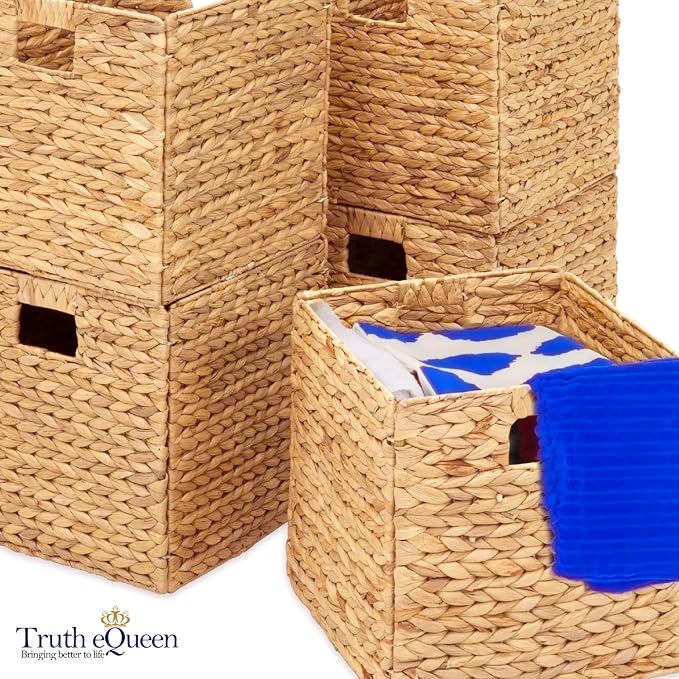Water Hyacinth Storage Baskets For Shelves, Wicker Baskets For Organizing Bins For Shelves, Wicker Basket Organizer, Cestas Para Organizar (Hyacinth Storage 12in Set 6) - Image 5