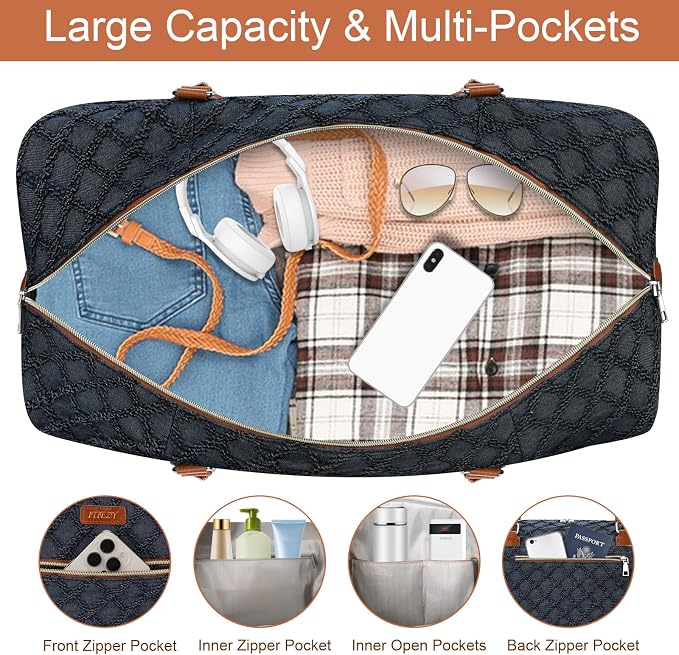 ITIEZY Weekender Bag for Women 21.5" Travel Duffel Large Carry On Bag 3PCS | Nylon Duffel Bag with Waterproof Shoe Compartment, Crossbody Bag and Toiletry Bag, Travel Weekend Hospital Overnight Gym Bag - Image 4