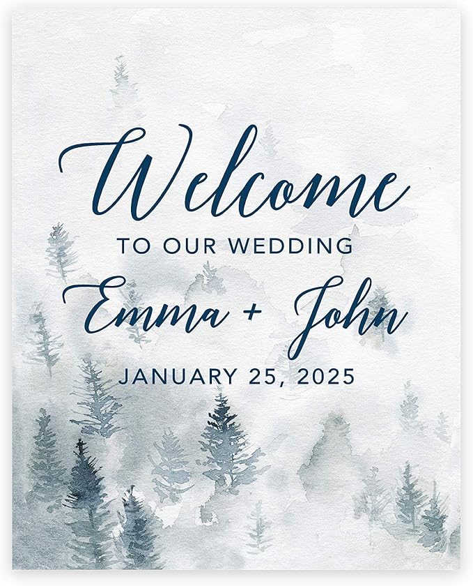 Andaz Press Custom Large Canvas Wedding Guest Book Alternative, 16 x 20 Inches, Winter White Watercolor Forest Vertical Personalized Sign Our Canvas Guest Book Signs For Wedding Rustic Woodland Theme by AndazPress