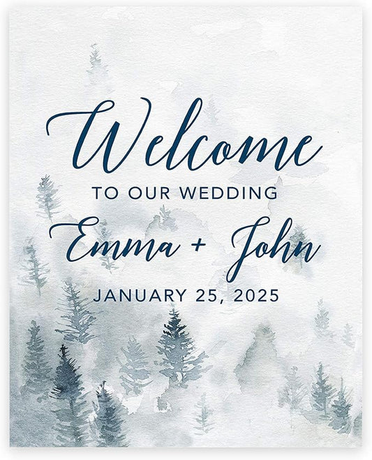 Andaz Press Custom Large Canvas Wedding Guest Book Alternative, 16 x 20 Inches, Winter White Watercolor Forest Vertical Personalized Sign Our Canvas Guest Book Signs For Wedding Rustic Woodland Theme by AndazPress