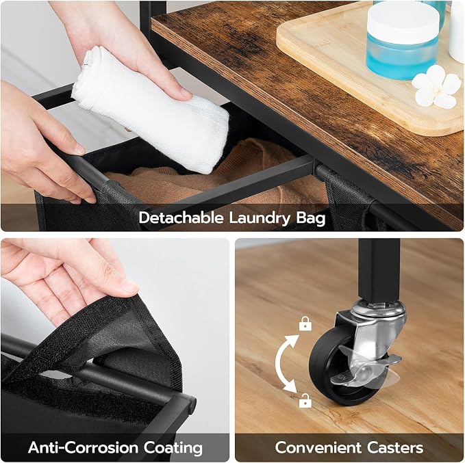 HOOBRO Laundry Sorter 4 Sections, Laundry Hamper with Wheels, 4 × 10.5 Gal (40 L), Rolling Laundry Basket, Pull-Out and Removable Oxford Fabric Bags, Rustic Brown and Black BF04XY01 - Image 4