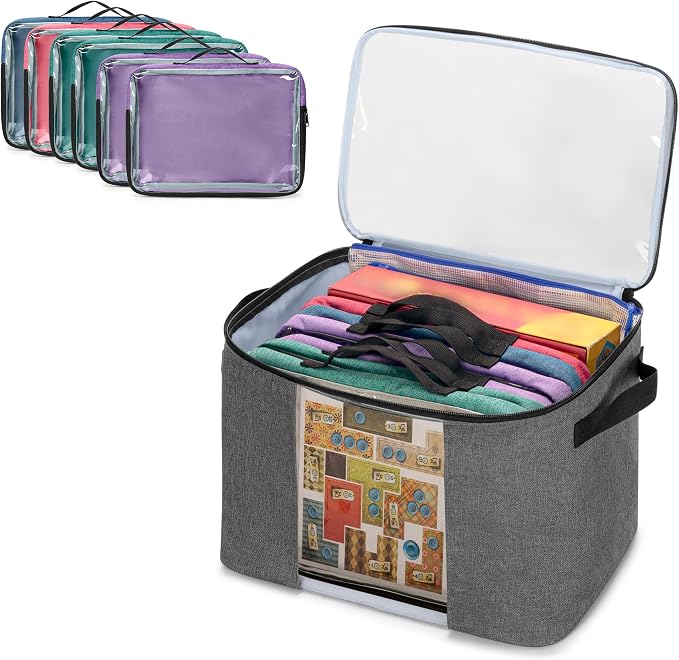 Rexmica Board Game Storage Organizer Bag with 6pcs Zipper Bags | Large Capacity, Colored Board Game Pouch Bag with Clear Cover for Office Supplies/Puzzles/Toy/Building Block/Crafts/Math Game by Rexmica
