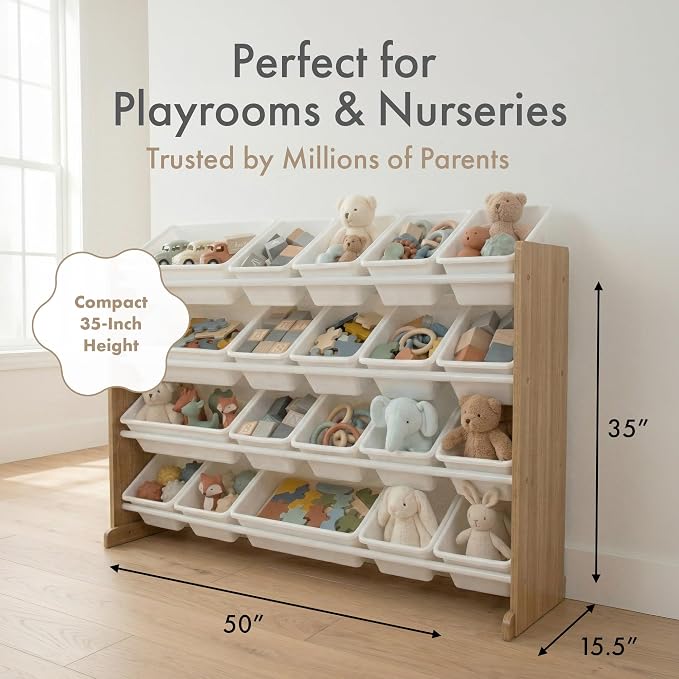 Humble Crew Kids Toy Organizer with 20 Bins, 4 Tier Storage for Playroom | Sturdy wood and steel toddler shelf, removable BPA-free containers, wall anchor anti-tip safety kit for bedroom or classroom - Image 6