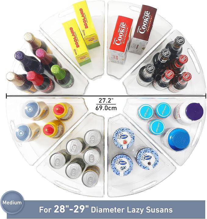 Leeden Lazy Susan Organizer for 28" Diameter Corner Lazy Susan, Plastic Kitchen Cabinet Storage Bins with Handle, 8 Packs, 1/8 Wedge - Food Safe, BPA Free - Image 2