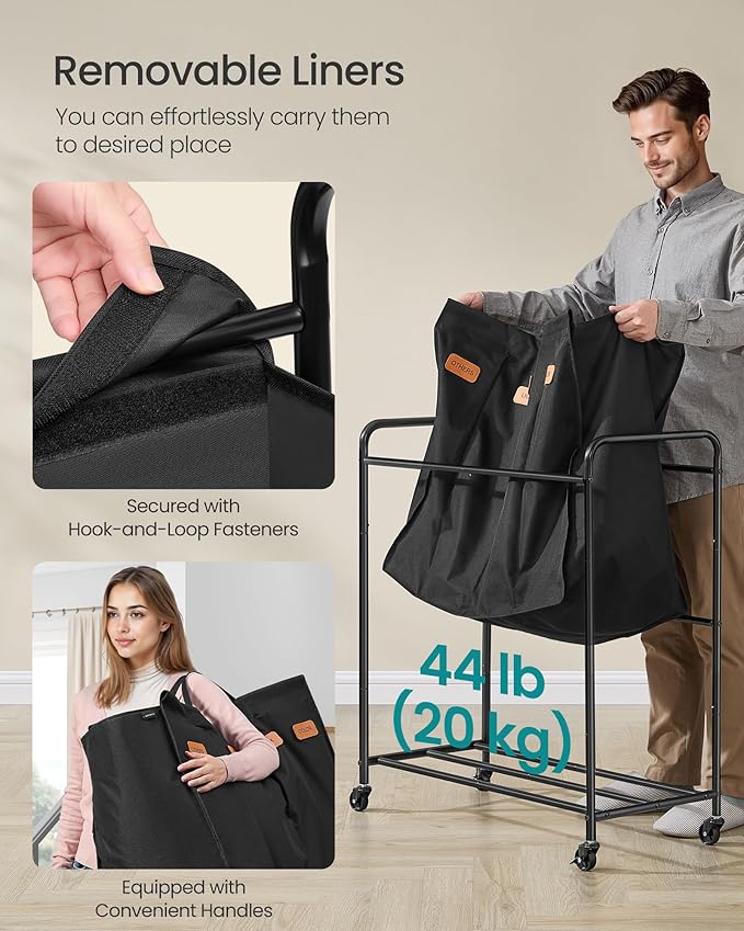 SONGMICS 4-Section Laundry Sorter, Laundry Hamper with Wheels, Rolling Clothes Hamper Cart with Large Capacity and Removable Bags, for Laundry Room, Bedroom, Bathroom, Ink Black URLS460B01 | Rolling Clothes Hamper Cart, Large Capacity, for Laundry Room... - Image 5