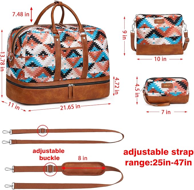 Weekender Bag for Women, Large Overnight Bag Canvas Travel Duffel Bag Carry On Tote with Shoe Compartment 21" 3Pcs Set - Image 4