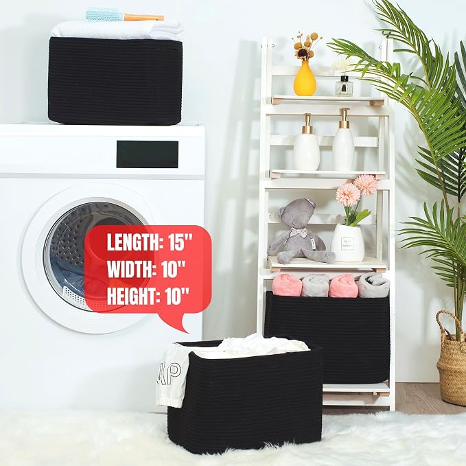 3-Pack Storage Baskets for Shelves, Playroom and Classroom, Book Basket, Decorative Storage Cube Bins, Woven Closet Organizers, Pantry and Shoe Organizer, Full Black - Image 7