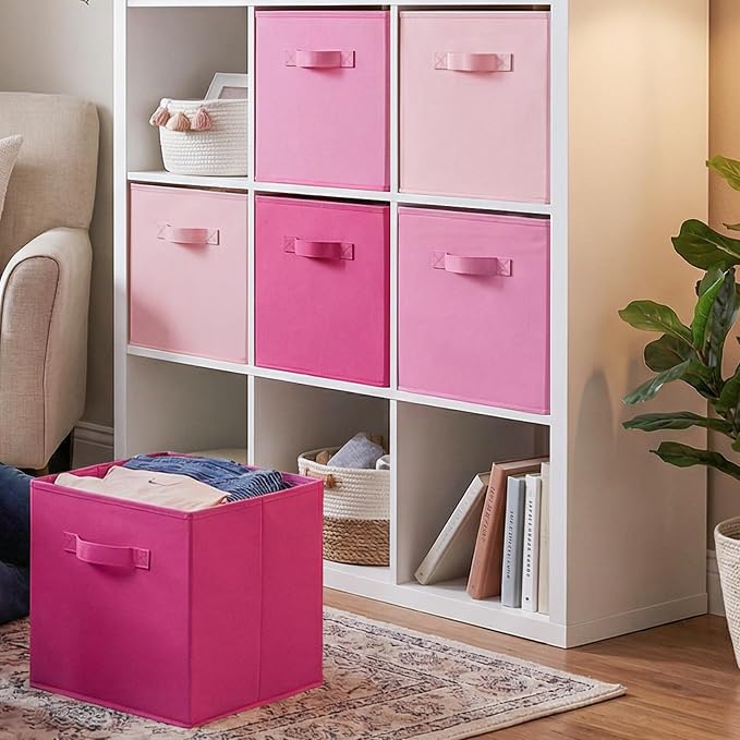 Cupic Cupid 6-Pack 13x13 Cube Storage Organizer, Cube Bins, Pink Gradient | Foldable, Reinforced Handle, Holds Clothes, Toys, Daily Essentials and More, Fits Closet, Shelves, Nursery, Playroom - Image 5