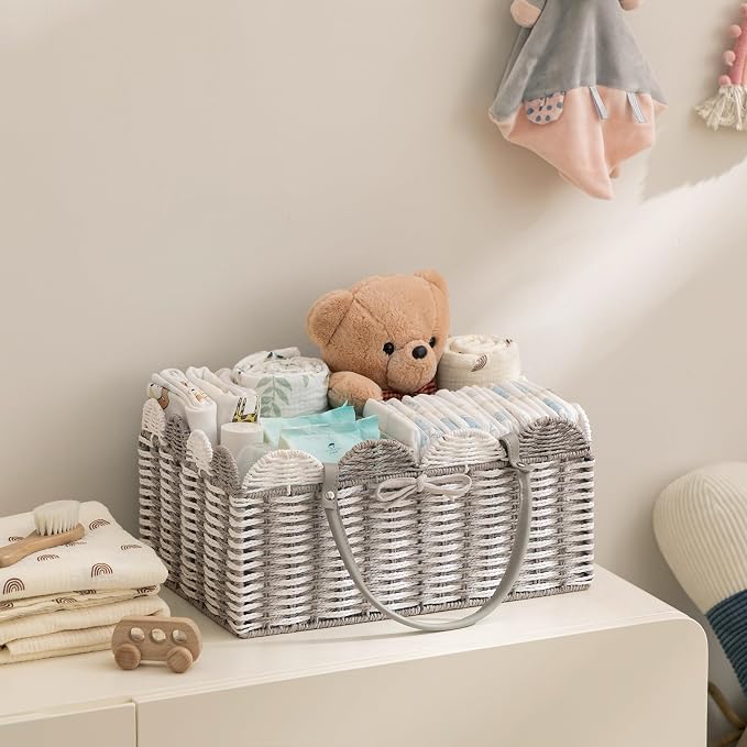 HBlife Baby Diaper Caddy, Paper Rope Storage Baskets Nursery Bin with Removable Divider, Portable Car Organizer for Diapers, Baby Shower Gifts, Newborn Essentials Must Haves - Image 3