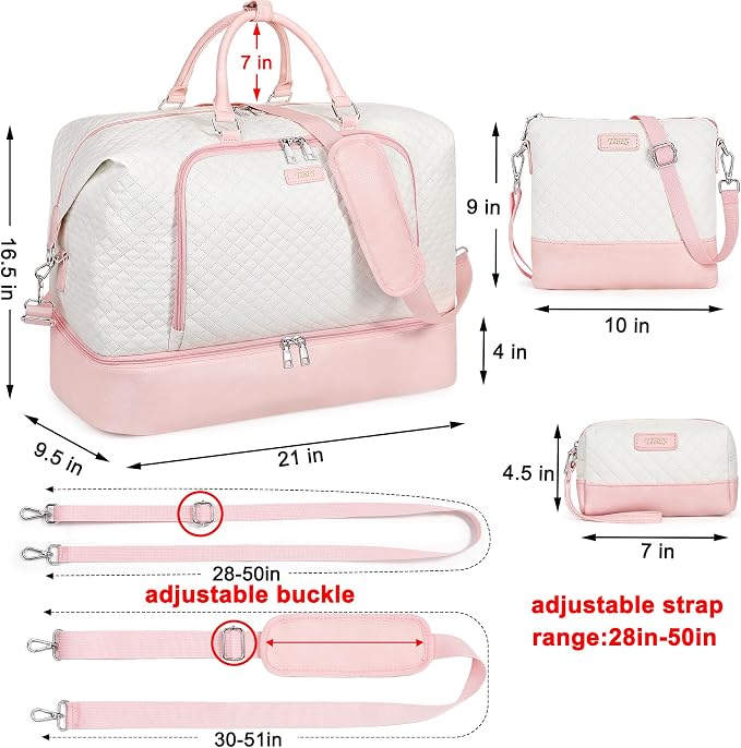TIBES Travel Weekender Bag for Women, Overnight Bag with Shoe Compartment | 3PCS Large Travel Duffel Bag for Gym, Travel, Hospital, Business Trip, Carry On Tote, Wet & Dry Separation, Water Resistant - Image 5
