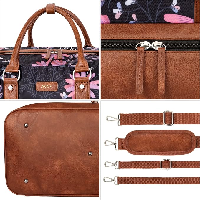 Weekender Bag for Women, Large Overnight Bag Canvas Travel Duffel Bag Carry On Tote with Shoe Compartment 21" 3Pcs Set - Image 8