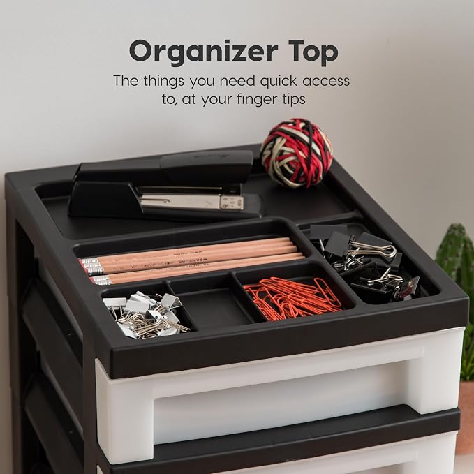 IRIS USA 7-Drawer Rolling Storage Cart, Black/Pearl | Keep classroom supplies, teacher essentials, craft materials, and learning tools organized with easy-access drawers. - Image 6
