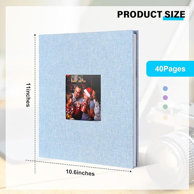 Sieral 4 Pcs Large Photo Album 10.6 x 11" Self Adhesive Scrapbook Album for 4x6 5x7 8x10 Pictures 40 Pages DIY Linen Cover Memory Photo Book for Family Travel Wedding Gifts (Light Color) - Image 2