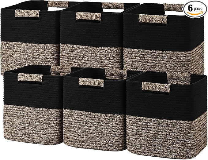 11 Inch Storage Cubes, 6 Pack Cube Storage Bins for Organizing, Cotton Rope Woven Baskets for Shelves, Bathroom, Kids Room, Closets, Baby Nursery by Degeyoyo