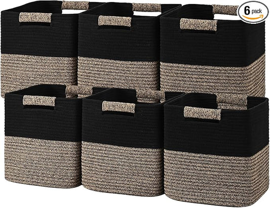 11 Inch Storage Cubes, 6 Pack Cube Storage Bins for Organizing, Cotton Rope Woven Baskets for Shelves, Bathroom, Kids Room, Closets, Baby Nursery by Degeyoyo