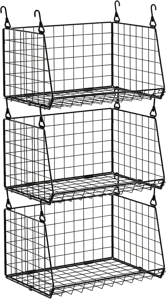 3-Pack Hanging Laundry Room Organizaton：Foldable Laundry Basket Wire Basket with 360°Rotating Hooks Small Space Organization Over Washer and Dryer Shelves - Hanging Closet Organizer, Black Patent by Sonyabecca