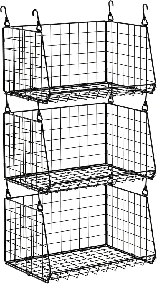 3-Pack Hanging Laundry Room Organizaton：Foldable Laundry Basket Wire Basket with 360°Rotating Hooks Small Space Organization Over Washer and Dryer Shelves - Hanging Closet Organizer, Black Patent by Sonyabecca