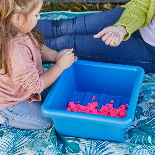 ECR4Kids Stackable Square Bins with Non-Snap Lids, Multipurpose Organization, French Blue, 2-Pack - Image 7