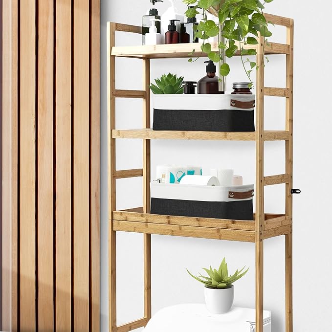 DECOMOMO Narrow Storage Bins, Small Storage Baskets for Shelves 4 Pack | Baskets for Organizing Bathroom, Toilet Tank, Gifts (Black and White) - Image 5