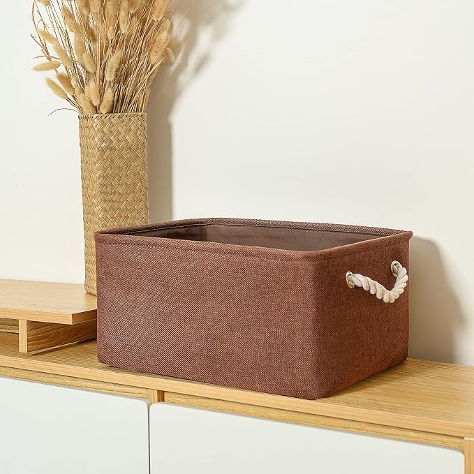 Decorative Basket Rectangular Fabric Storage Bin Organizer Basket with Handles for Clothes Storage (Brown, Large-1Pack,15L*10.5W*8H) - Image 3