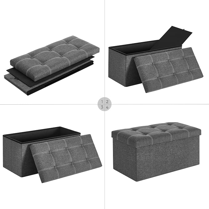 SONGMICS Mazie Collection - 30 Inches Ottoman Storage Bench, 21 Gal. Folding Chest with Breathable Linen-Look Fabric, Load up to 660 lb, for Entryway, Living Room, Bedroom, Dark Gray ULSF001G01 - Image 9