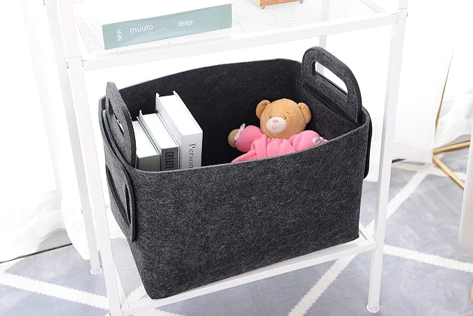 Minoisome Storage Basket Felt Storage Bin Collapsible& Convenient Box Organizer with Carry Handles for Office Bedroom Closet Babies Nursery Toys Laundry (Dark grey, 15.7inch（L）×11inch（W）×10inch（H）) - Image 5