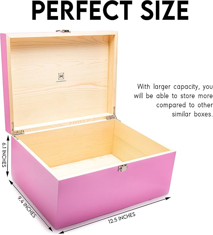 Large Memory Box For Keepsakes - Decorative Boxes With Hinged Lids, Pink Wooden Storage Box - Image 4