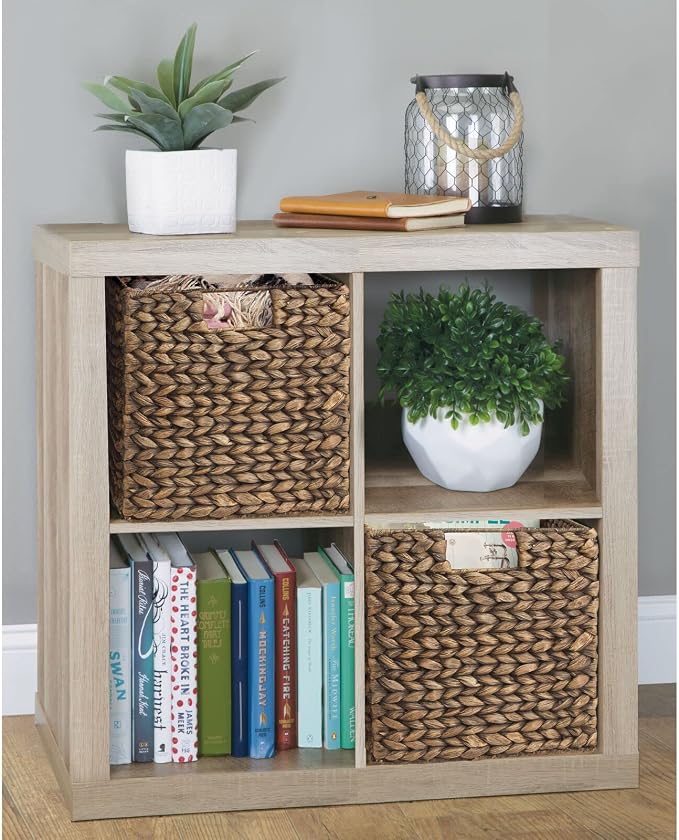 mDesign Natural Woven Hyacinth Cube Organizer Basket with Handles, Storage for Bathroom, Laundry Room Shelf or Nursery - Perfect for Cubby Storage Units - Hold Blankets and Books - 2 Pack, Brown Wash - Image 3