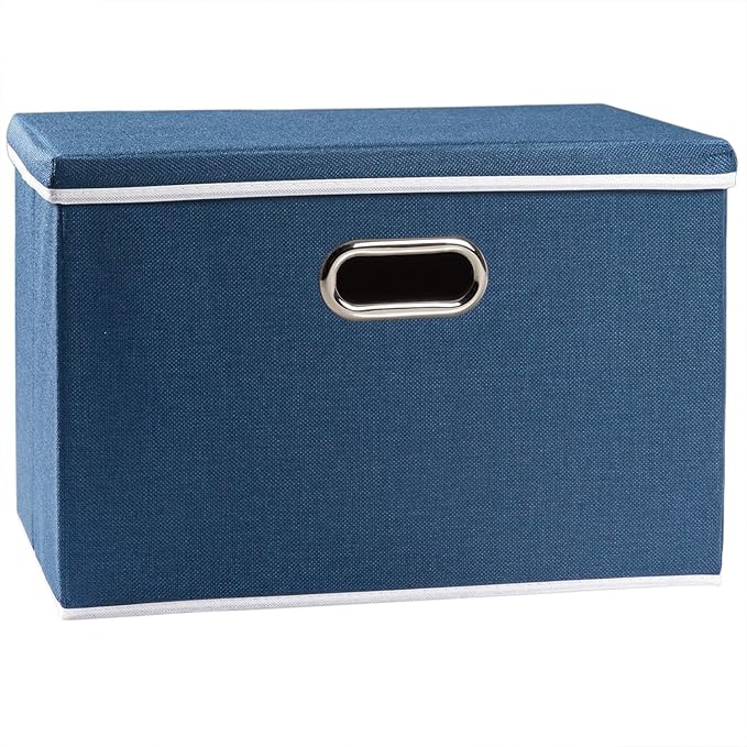 Large Collapsible Storage Bin with Lid [1-Pack] Fabric Foldable Storage Box Organizer Container Basket Cube with Cover for Home Bedroom Closet Office Nursery Royal Blue(17.7x11.8x11.8) by Prandom