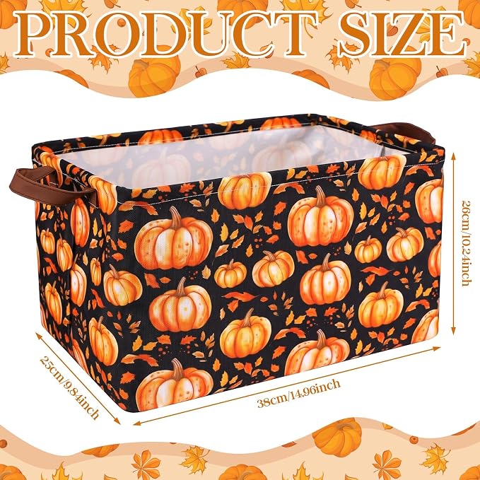 Fourluoo 6 Pack Floral Storage Basket with Handles Clothes Storage Basket Bin Foldable Box Bins Organizer for Closet Shelf Nursery Kid Room Book Toy Chest(6,Pumpkin) - Image 3