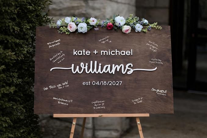 Personalized Last Name Guest Book, Unique Guest Book Sign, Custom Alternative Guest Book, Wooden Guest Book, Wedding Ceremony Guestbook Sign (Design 7) - Image 2