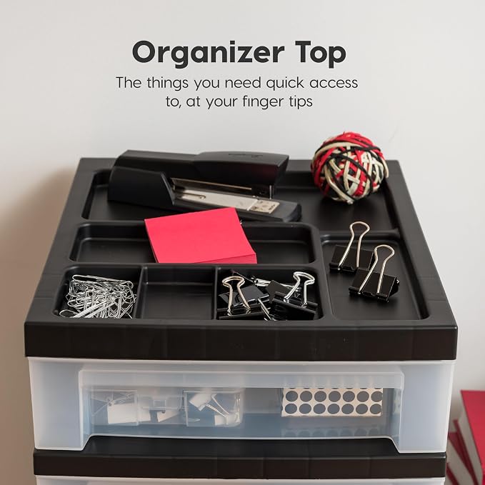 IRIS USA 7-Drawer Rolling Storage Cart, Black/Clear | Keep classroom supplies, teacher essentials, craft materials, and learning tools organized with easy-access drawers. - Image 6