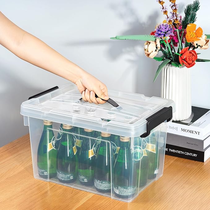 Cetomo Lidded Storage Bin with Handle, Storage Bins with Lid, Organizing Container with Secure Latching Buckles, Stackable and Nestable, Plastic, 25 Quart-4 Pack, Clear - Image 4