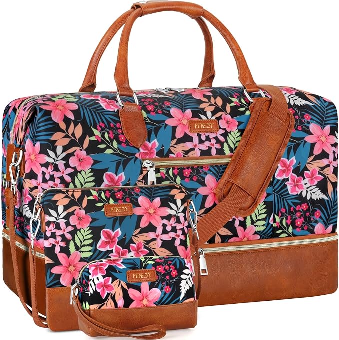 ITIEZY Weekender Bag for Women 21.5" Travel Duffel Large Carry On Bag 3PCS | Nylon Duffel Bag with Waterproof Shoe Compartment, Crossbody Bag and Toiletry Bag, Travel Weekend Hospital Overnight Gym Bag by ITIEZY