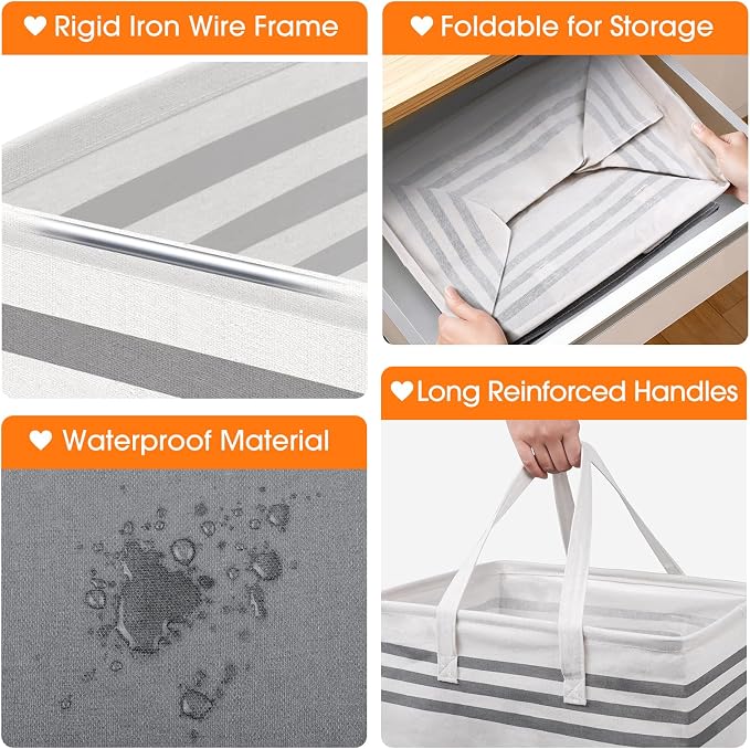 3 Pack Large Laundry Baskets, Laundry Hampers, Freestanding Waterproof Collapsible Clothes Bag with Extended & Reinforced Handles - Clothes Basket for Dorm, Bathroom, Home (88L) - Image 3