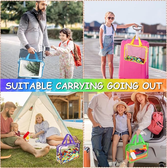 6 Color Large Toy Storage Bags with Labels, Reusable Clear PVC Board Game Storage, Travel Waterproof Organizer Bags with Zipper for Building Blocks, Puzzle, Kids Books - Image 7