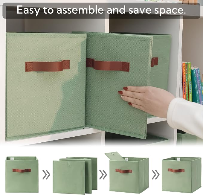 GRANNY SAYS 11 Inch Fabric Storage Cubes, 6-Pack, Sage Green | Collapsible Cube Storage Bins with Thickened Base Plate, Sturdy Handles, Decorative Baskets for Shelves, Closet - Image 7