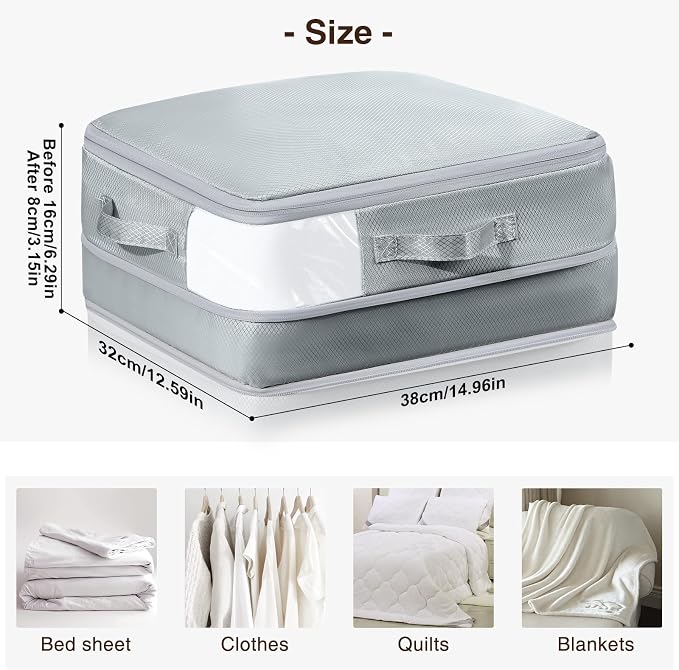 DIMJ Compression Storage Bags 8 Pack, 19L Clothes Storage Organizer for Blanket, Sweater, Closet, Sheet Storage Organizer Compression Packing Cubes for Sheet Bedding Toys Storage with Zipper(Gray) - Image 2