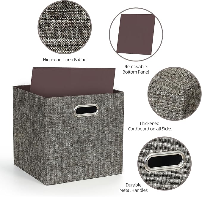 Posprica Storage Basket Bins,13×13 Foldable Storage Boxes Containers for Closet Organizer Shelf Cabinet Bookcase,Thick Fabric Drawer with Shimmer,4pcs,Brown - Image 3